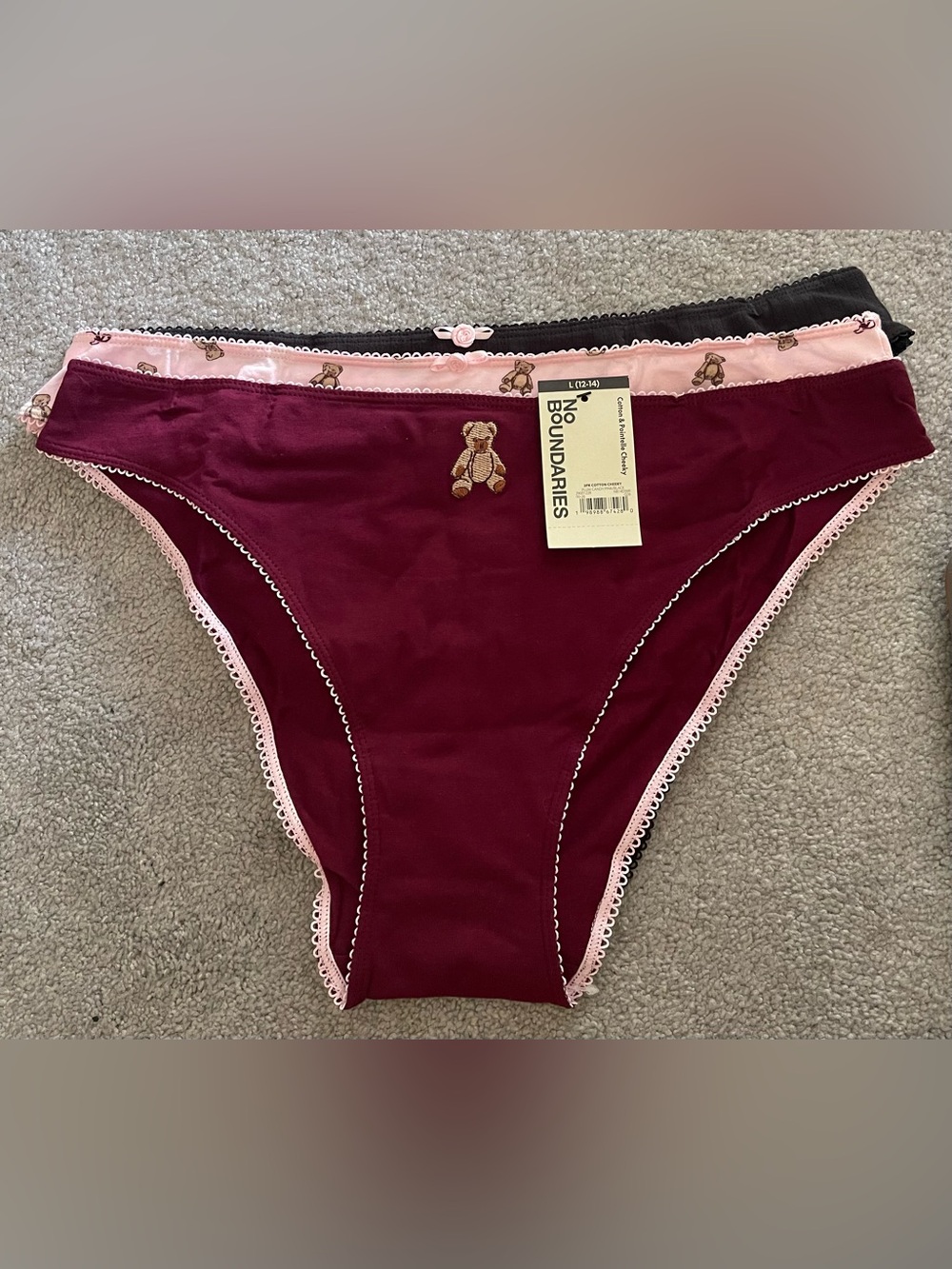 No Boundaries Women's Cotton & Pointelle Cheeky
Panties, 3-Pack, Size Large
